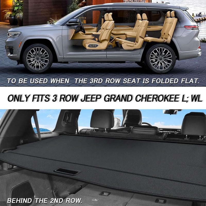 Sze Cargo Cover for Jeep Grand Cherokee L 2021-2024 2025 (3 Row,WL) Accessories Retractable Trunk Cover Black Rear Trunk Security Cover Shielding Shade Waterproof-New Upgrade - Image 2